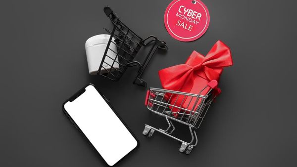 cyber monday shopping cart and mobile phone