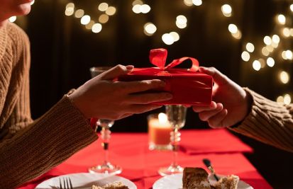 couple at valentine's day at restaurant